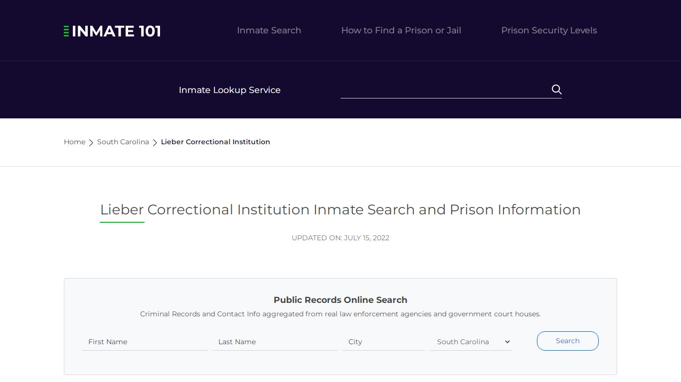 Lieber Correctional Institution Inmate Search, Visitation, Phone no ...